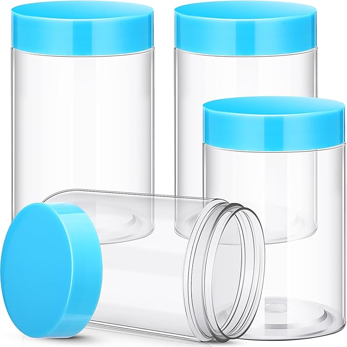 SATINIOR 12 Pack 10 oz Plastic Container Jars with Lids Round Clear Travel Cosmetic Container Slime Jars for Toiletries, Lotion, Cream, Ointments, Makeup, Rhinestone, Samples, Kitchen Storage(Blue)