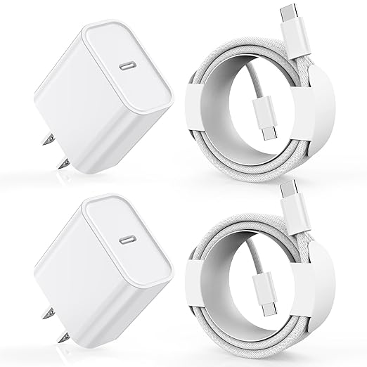 Charge for iPhone 16/15 Charger,Fast Charging iPhone 16/15 2Pack Type C Wall Charge Adapter USB C Charger Block 6FT USB-C to C Woven Cable for Apple iPhone 16 Pro Max/iPhone 15 Plus,iPad Pro/Air/Mini