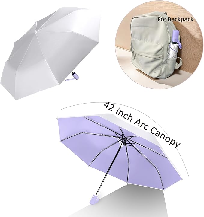 BAODINI Small UV Protection Travel Umbrella Compact for Rain and Sun UPF 50+ Windproof Portable 42 inch Umbrella for Women and Men