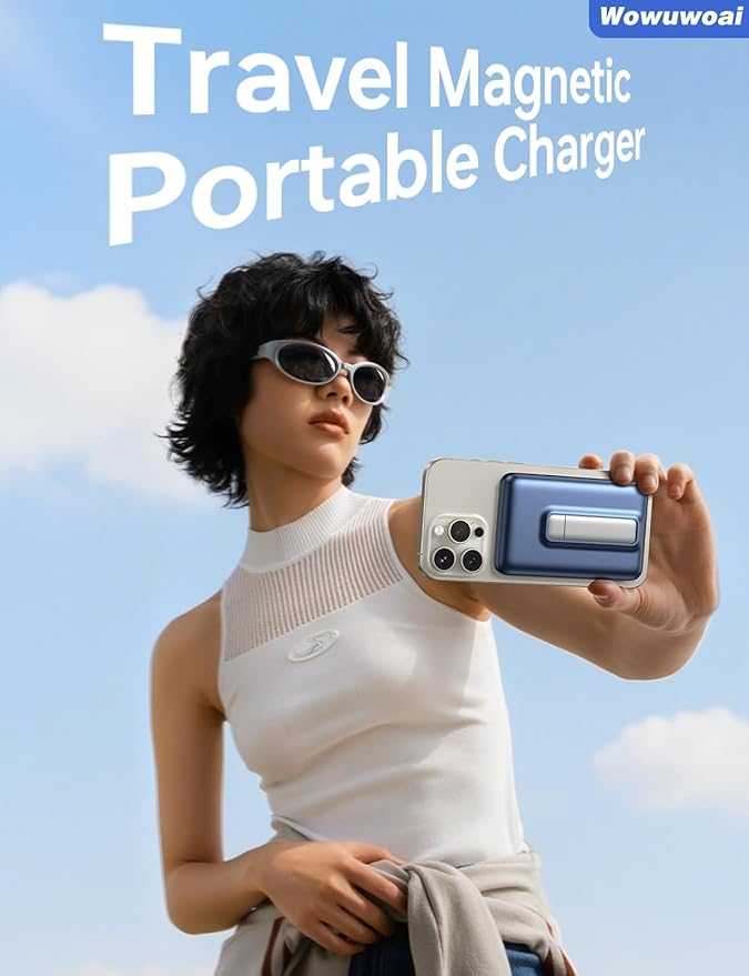 for Magsafe Portable Charger, 10000mAh Wireless Power Bank with Stand, USB C PD 20W Fast Charging Powerbank, Magnetic Battery Pack Compatible for iPhone 17/16/15/14/13/12 Series - Marine Blue