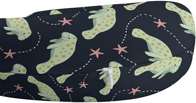 Women’s Travel Pillow U-Shaped Memory Foam Neck Rest, Manatee Animals U-Shape, Washable Airplane Car Support