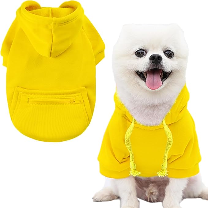 Jecikelon Winter Dog Hoodie Sweatshirts with Pockets Warm Clothes for Small Dogs Chihuahua Coat Puppy Custume Clothing (XX-Small, Y02-Yellow)