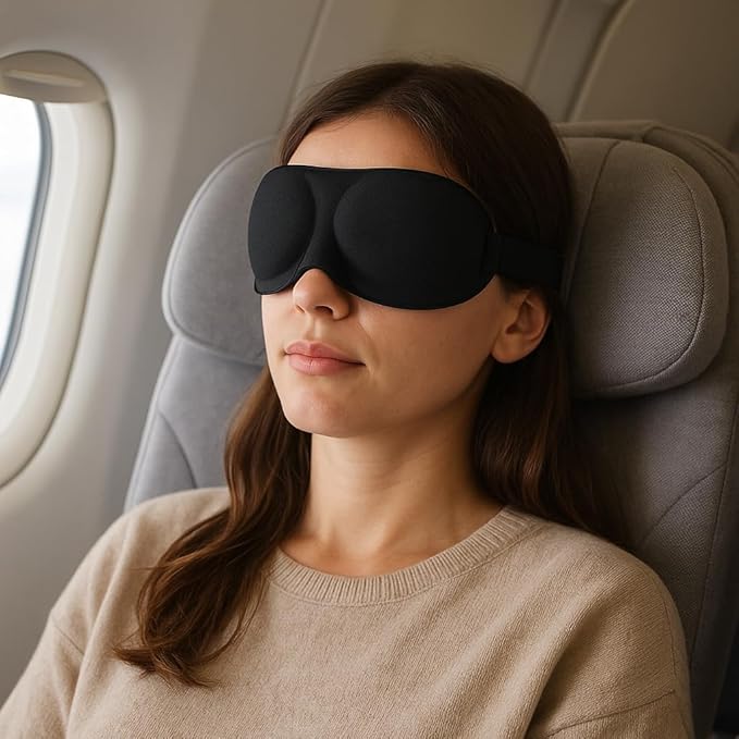 3D Contoured Sleep Mask for Side Sleepers – 100% Light Blocking Memory Foam Eye Mask with Adjustable Strap, Zero Pressure on Eyes, Soft Breathable Material for Deep Sleep & Travel