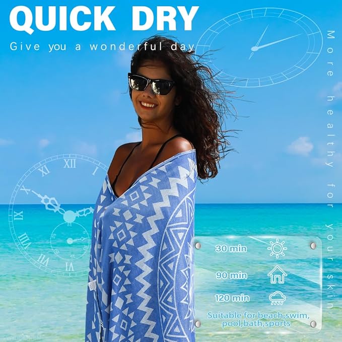 2 Pack Turkish Beach Towel Quick Dry Absorbent Cotton Lightweight Thin Bathroom Bath Pool Swim Towels Extra Large Oversized Sand Free Beach Accessories Essentials Stuff Cloud Adults Gift