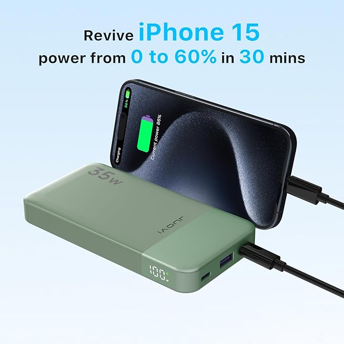 Power Bank 10000mAh, 35W Portable Charger,Fast Charging Portable Battery Pack with PD 3.0 & QC 4.0, USB C Portable Power Bank for iPhone 15 14 13 Series, Galaxy, Tablet, Switch, and More（Green）