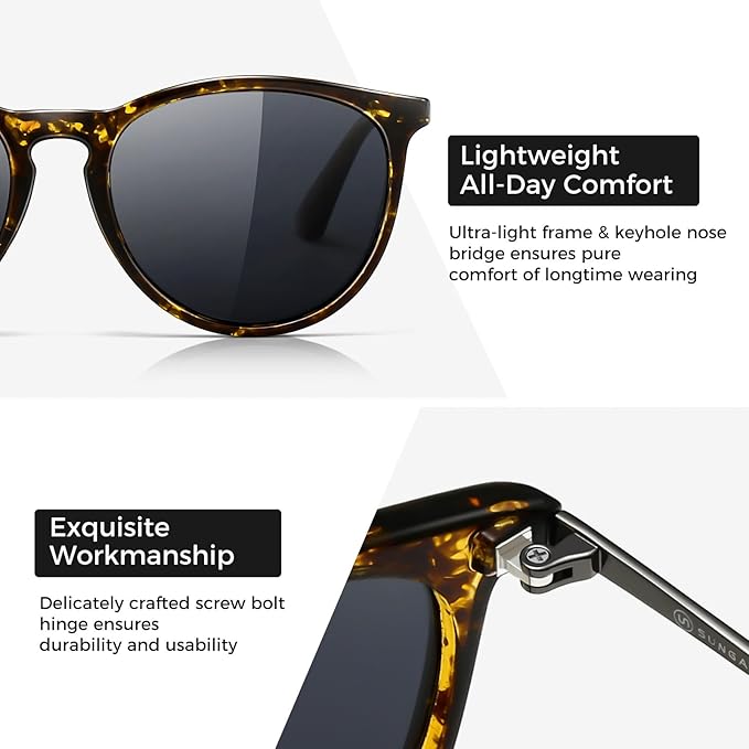 SUNGAIT Premium Vintage Round Sunglasses for Women Men Classic Retro Trendy Style