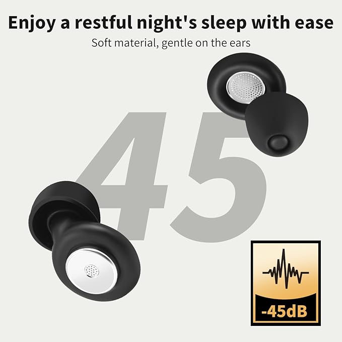 Ear Plugs for Sleeping, Noise Cancelling, 45dB Soft Silicone Earplugs, Hearing Protection for Work, Travel, Tinnitus Relief, Reusable, Perfect for Focus and Relaxation