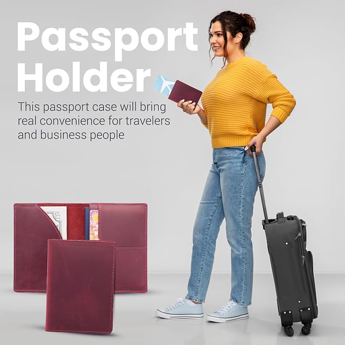 Retro Travel Genuine Leather Passport Holder with Folding Wallet Design