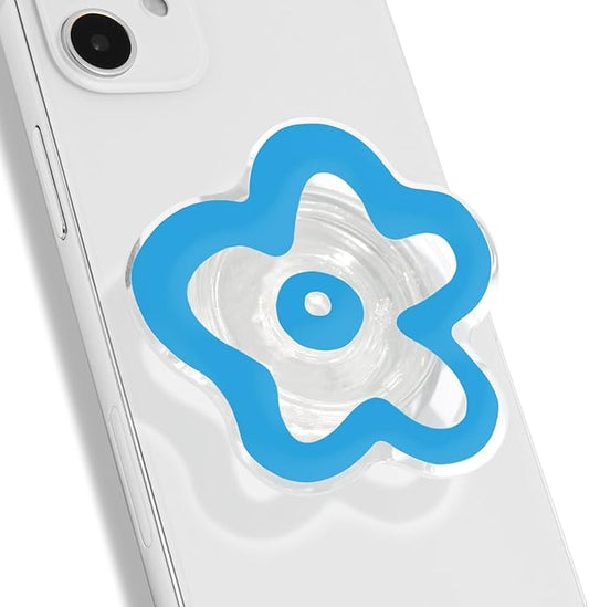 OnTheGrip Cute Transparent Daisy Flower Shape Design Mobile Phone Grip Multi Functional Collapsible Stand Holder for Smartphone Tablet Cell Phone Accessory (Blue)