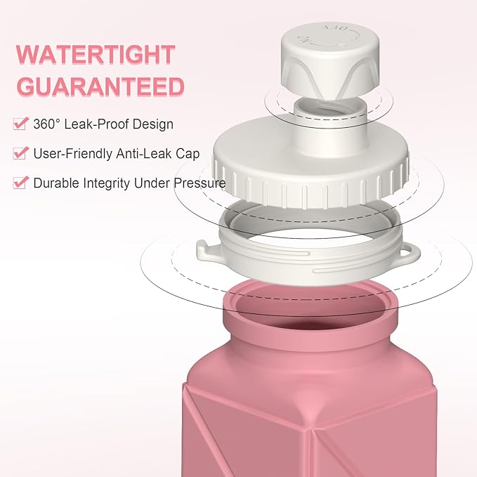 Collapsible Water Bottles 20.6oz, Silicone Foldable Portable Travel Water Bottle, BPA-Free, Leakproof Reusable for Traveling Camping Hiking Cycling Yoga Sports Outdoor, 1 Pack (Pink)