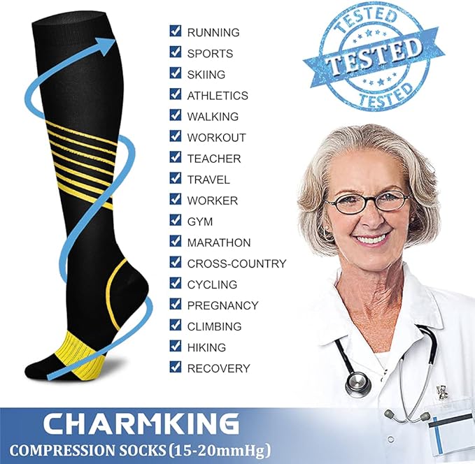 CHARMKING Compression Socks for Women & Men Circulation (8 Pairs) 15-20 mmHg is Best Support for Athletic Running,Cycling