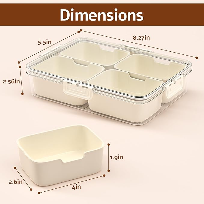 Snack Box Container,Divided Serving Rray with Lid,4 Compartment Snack Containers for Adults,Bento Box Adult Snackle Box Charcuterie Container for Candy,Fruits,Veggie,Perfect for Travel & Picnic