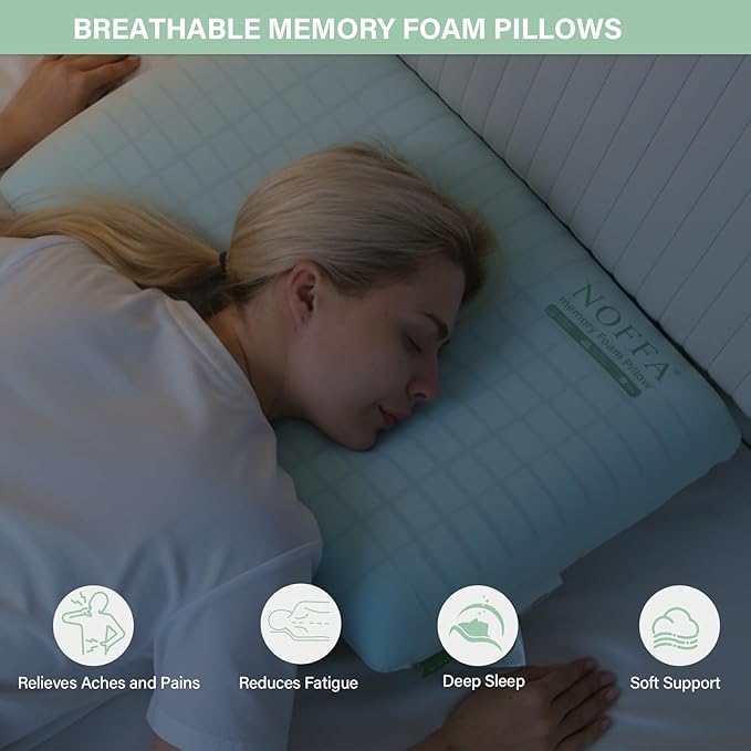 Cooling Memory Foam Pillow 2 Pack, Bed Pillows, Neck Pillow for Sleeping, Memory Foam Pillows for Sleeping Side, Back & Stomach Sleepers, Breathable & Removable Cover, Extra Soft