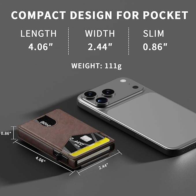 KISUEDZP Wallet for Men Slim RFID Blocking-Metal Smart Pop-Up Credit Card Holder with 2 ID Windows, Holds 8-10 Cards,Bifold Minimalist Front Pocket Wallet & Money Clip,Men's accessories (Coffee)
