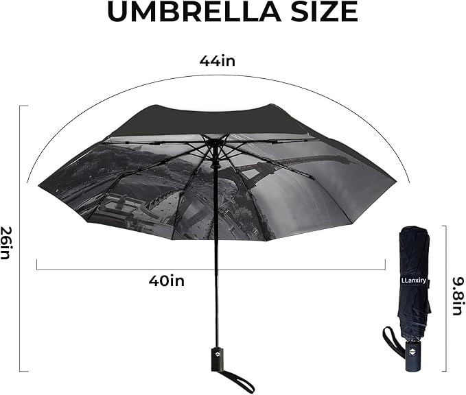 LLanxiry Compact Travel Umbrella, 44" Canopy, Automatic Open/Close Windproof Umbrella, 210T Pongee, 8-Rib Fiberglass, Travel Size Mini, Portable Rain/Sun Umbrellas UPF 50+ with Cover
