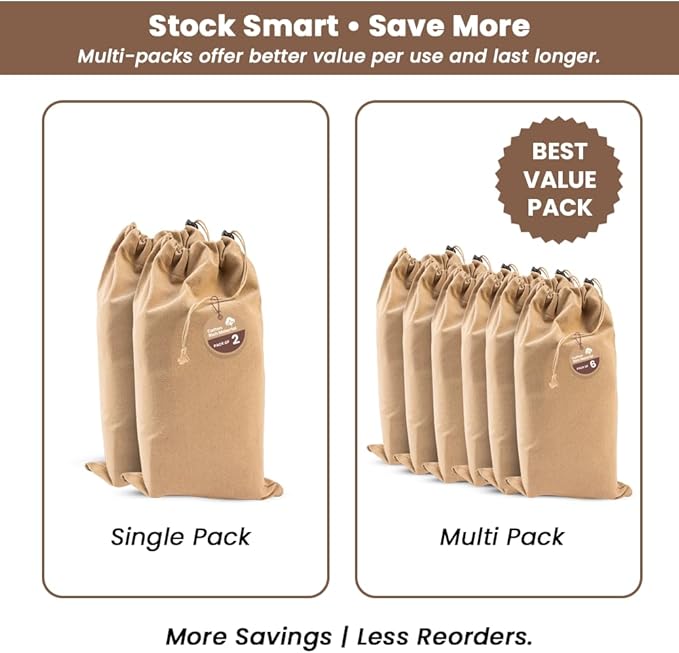 LFH Cotton Rich Shoe Storage Bags with Drawstring, Dustproof Breathable Reusable Organizer, Perfect For Travel, Dorm, Hotel, College, Gym, Easy to Carry, Machine Washable 8"x17" (Pack of 4) - Beige