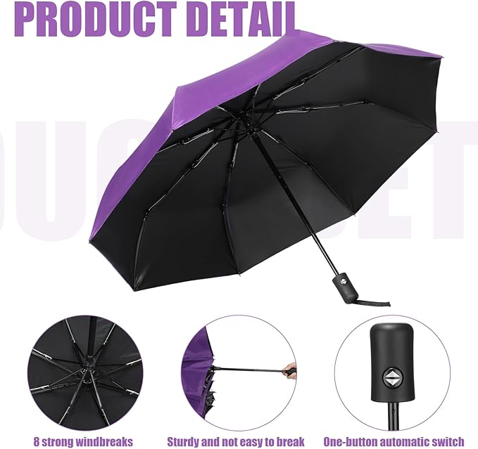 Jexine 6 Pcs Travel Compact Umbrella Automatic Open Close Windproof Small Light Backpack Purse Car Portable Collapsible Umbrella for Rain, Men Women