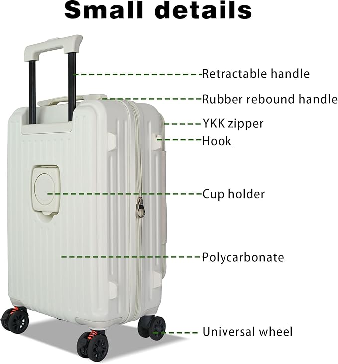 Azalitch Hard Shell Carry on Suitcases with Wheels, Carry on Luggage 22x14x9 Airline Approved, Top-open Design Luggage with Spinner wheels, Expandable Suitcase with Bottle/Cup Holder and Side Hooker.