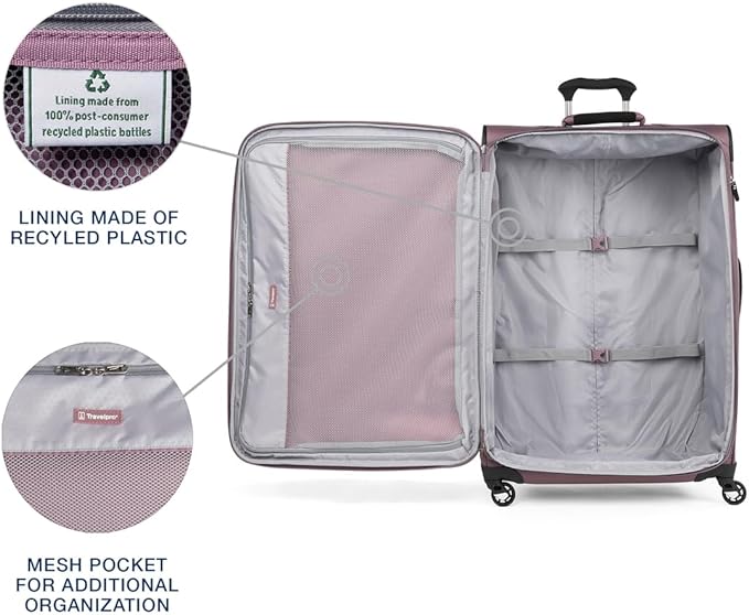 Travelpro Maxlite 5 Softside Expandable Checked Luggage with 4 Spinner Wheels, Lightweight Suitcase, Men and Women, Dusty Rose Pink, Checked Large 29-Inch