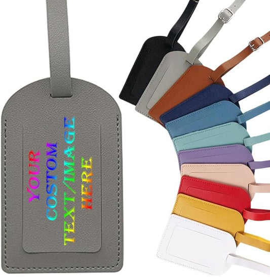 Custom Luggage Tags Faux Leather Privacy Protection Personalized Luggage Tags Travel (Grey)