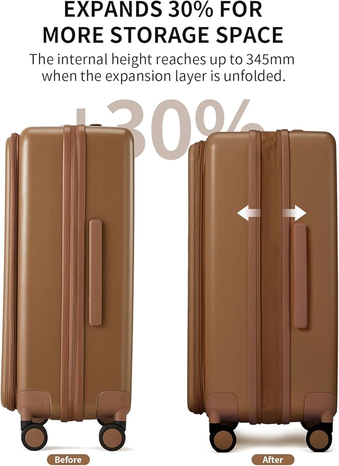 aji Expandable Top Opening 26 Inch Checked Luggage with Spinner Wheels, Large Suitcase with TSA Lock, Hard Shell Travel luggage Suitcases for Men Women, for 20+Days Travel, Chocolate Brown