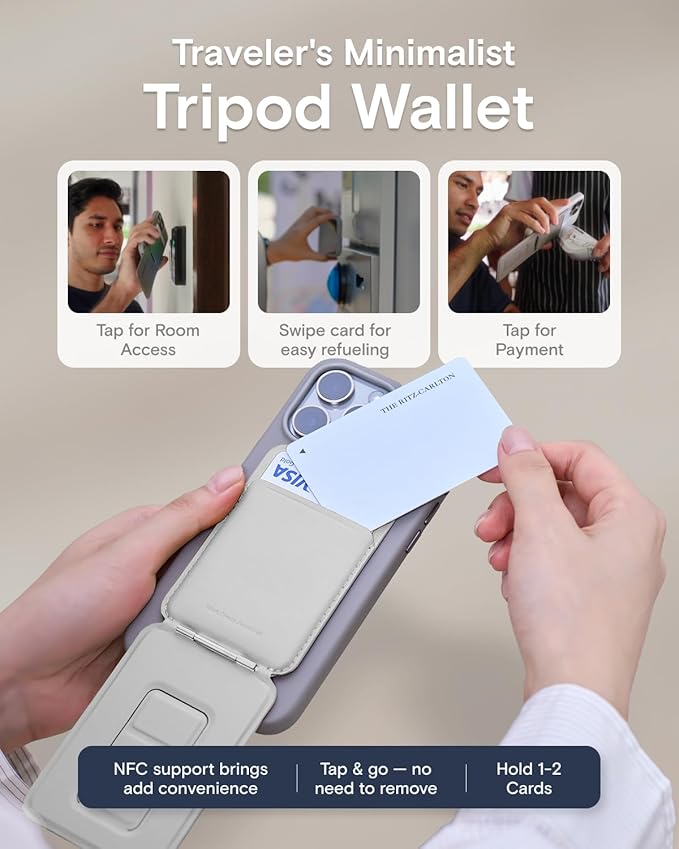 MOFT Phone Tripod Wallet for iPhone, Mulit-Angles, Lightweight & Portable Phone Stand, MOVAS Vegan Leather Magnetic Wallet, Strong Magnets, NFC Card Holder, Misty Cove (with Card Slot)