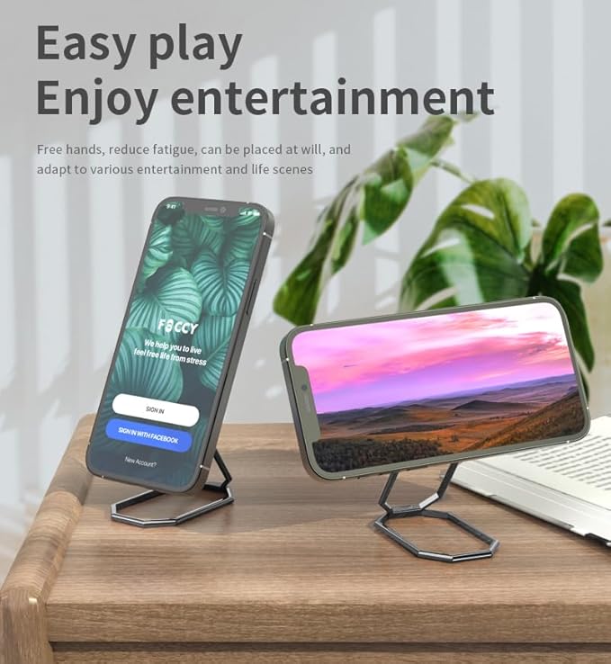 Phone Ring Holder Finger Kickstand Foldable Cellphone Stand 360° Rotation Metal Ring Grip for Magnetic Car Mount Compatible with iPhone Most Smartphone Black