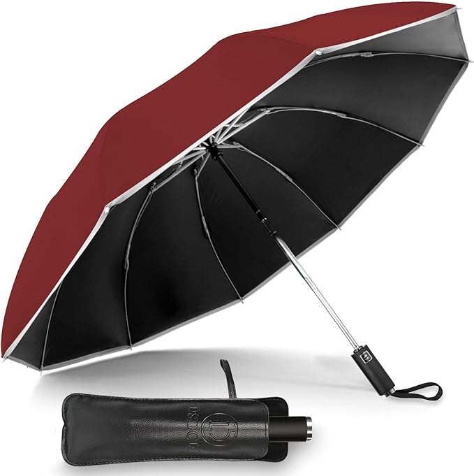 Travel Umbrella for Rain, Automatic Folding Windproof Umbrella with Case - Compact Reverse with 360° Reflective Stripe, Light & Portable Durable for Women & Men