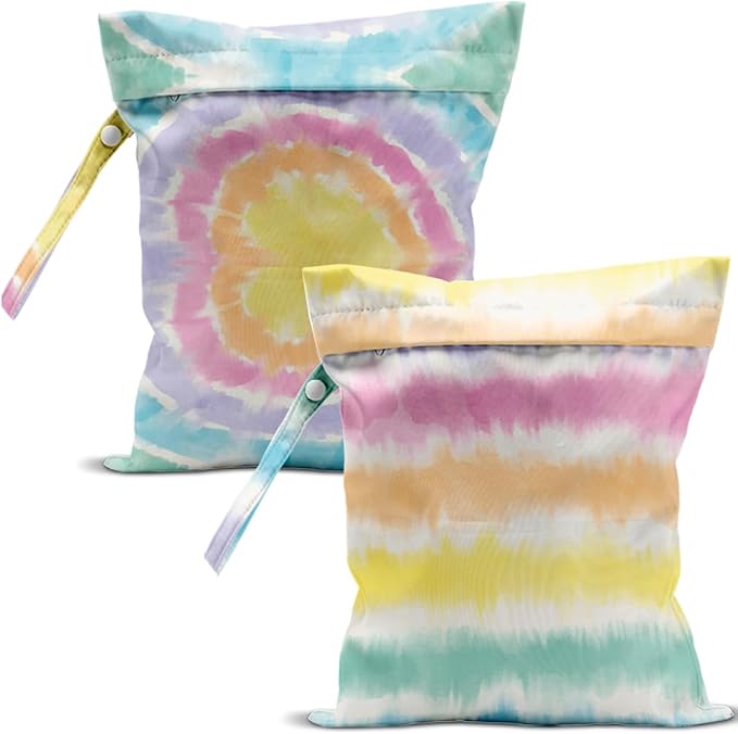 2 Pcs Wet Bag, Wet Dry Bag, Wet Bag for Swimsuit, Travel, Beach, Pool, Diapers, Dirty Yoga Gym Clothes, Toiletries, Makeup Bag, Eucalyptus Palm Leaves Print Tropical Plant Birthday Gift.