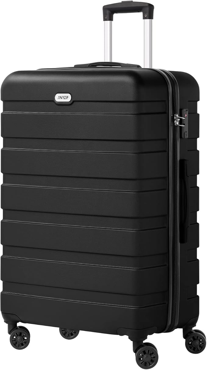 AnyZip Luggage PC ABS Hardside Lightweight Suitcase with 4 Universal Wheels TSA Lock Checked-Large 28 Inch Black