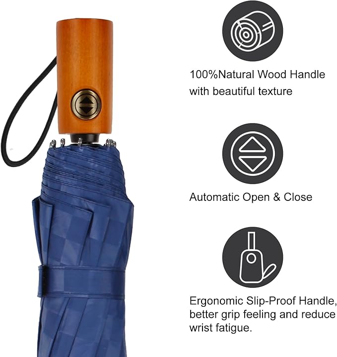 Satol 46/54/62 Inch Large Golf Umbrella, Windproof 10 Ribs Automatic Open/Close Oversize Double Canopy Vented Portable Folding Travel Umbrellas, UPF 50+ Sun & Rain Compact Umbrellas for Outdoor