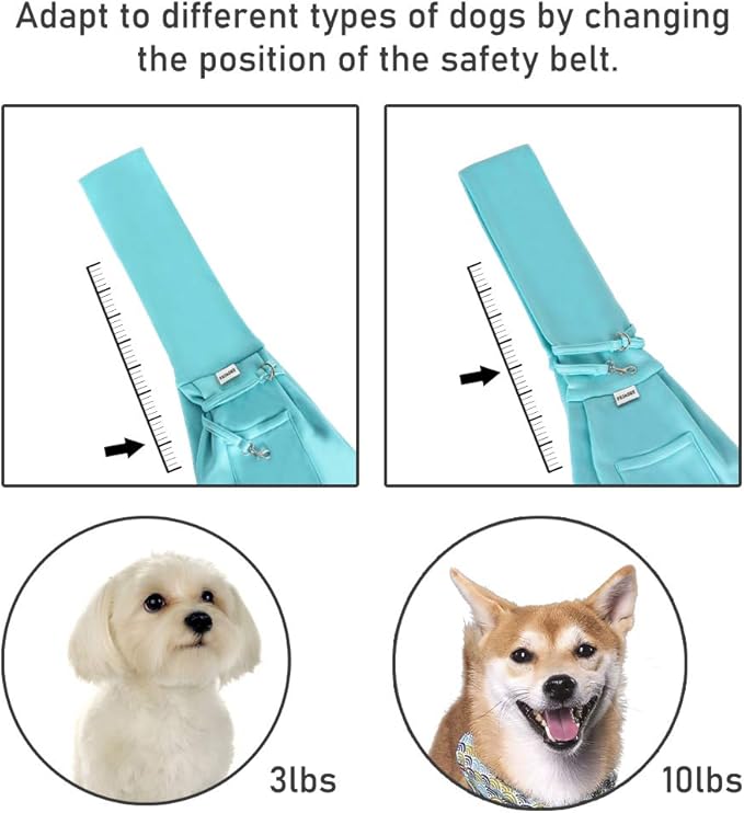 FDJASGY Small Pet Sling Carrier-Hands Free Reversible Pet Papoose Bag Tote Bag with a Pocket Safety Belt Dog Cat for Outdoor Travel Paleturquoise