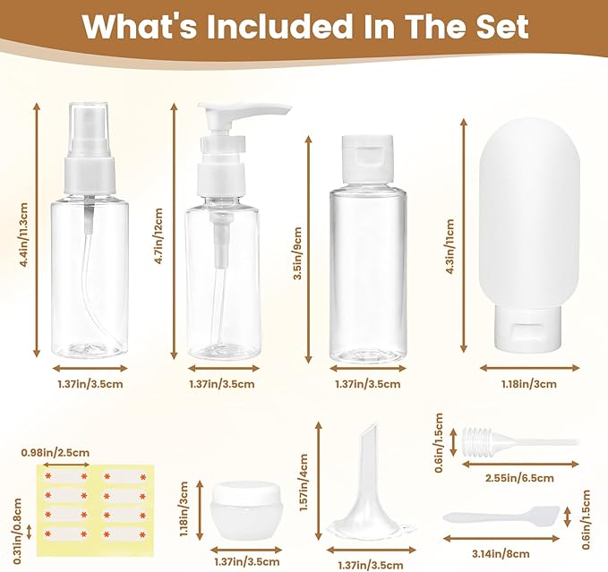 Vitog Travel Bottles Kit, TSA Approved Leak Proof Portable Toiletry Containers Set, Clear PET Flight Size Cosmetic Containers for Lotion, Shampoo, Cream, Soap, Bring a soft bottle，Set of 11 (white)