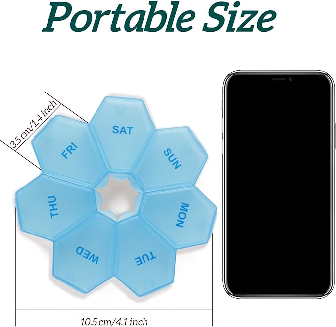 7-Day Weekly Pill Organizer and Daily Vitamin Case - Pill Box for Medication Management (1Pack Blue)