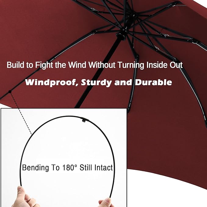LANBRELLA Compact Reverse Folding Umbrella Auto Windproof Travel Umbrella