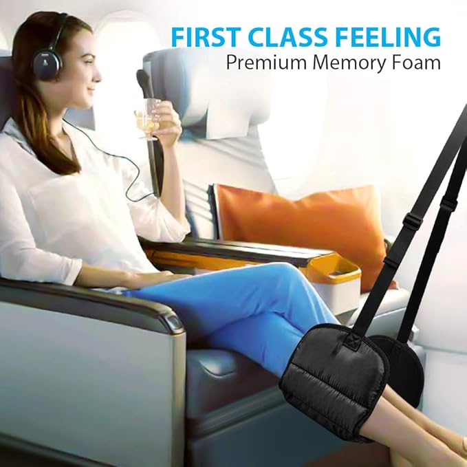 Airplane Footrest Made with Premium Memory Foam - Airplane Travel Foot Hammock, No Clashing Foot Hammock & Portable Plane Leg Rest, Provides Relaxation and Comfortable for Long Flight