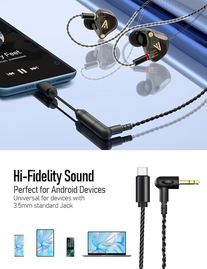 Vibes 201C Wired Earbuds in-Ear Headphones, USB C to 3.5mm Adapter & Braided Cord, Noise Isolating Bass Driven USBC Earphones, Carry Case, Ear Buds Tips, 3.5mm Jack (Clear Brown, No Mic)