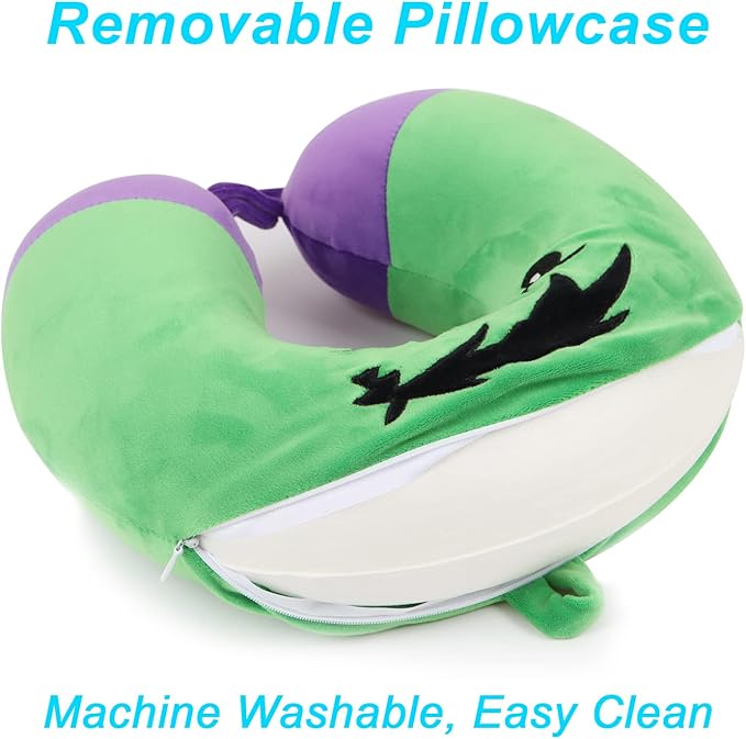 Superhero Travel Pillow for Kids & Adults with Sleep Eye Mask, Memory Foam U-Shaped Neck Pillow with Washable Cover, Soft Head Support Travel Accessories for Airplane Car Train Bus Recline, Green