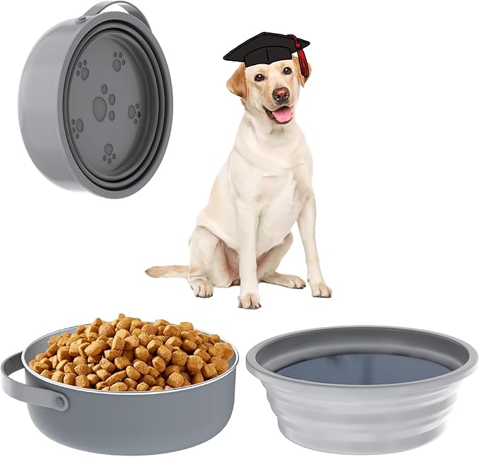 40 Oz Travel Dog Bowls with Lid, Collapsible Water Bowl BPA-Free, Stainless Steel Pet Food Bowl - 2in1 Portable Dog Bowls - Puppy Trip Camping Travel Essentials