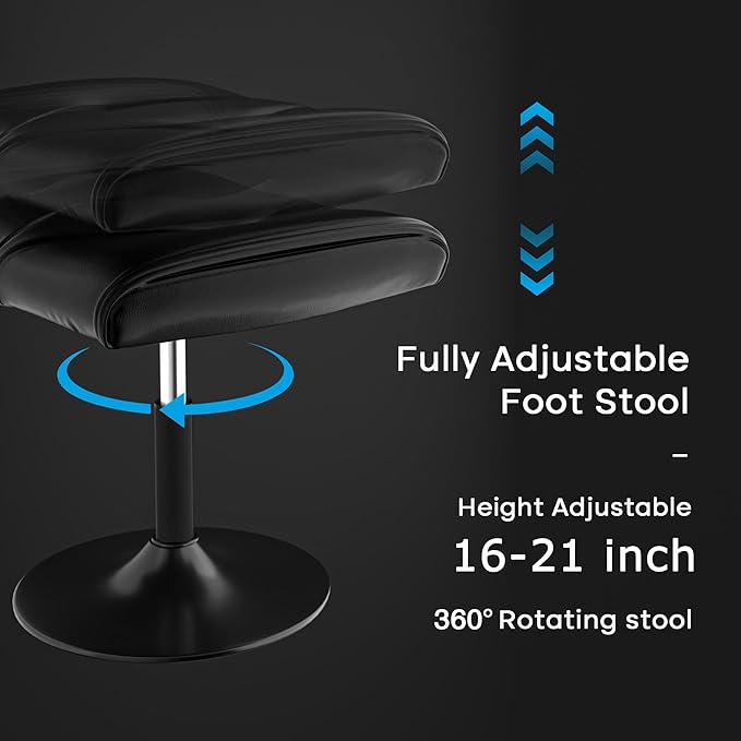 VECELO Foot Rest Under Desk Ottoman, PU Height Adjustable Footrest with Comfort Padding, Leg Rest for Desk for Relieving Leg Pain, Stiffness, and etc, Black