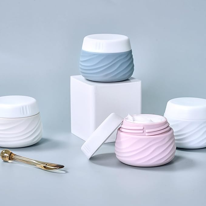 Travel Containers for Toiletries, Silicone Jar with Lid Eternal Moment, TSA Approved Travel Size Bottles with Clear Bag, Leak-proof Traveling Accessories Cosmetic for Lotion Face Body Cream (4 Pack)