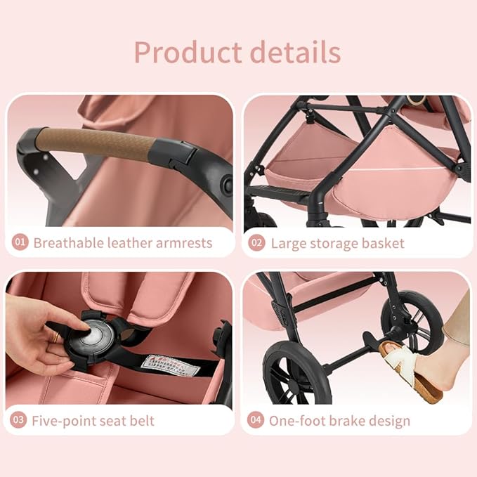 Premium High Chair Stroller: Reversible Seat for Bonding & Ultra-Smooth Fold (Pink)