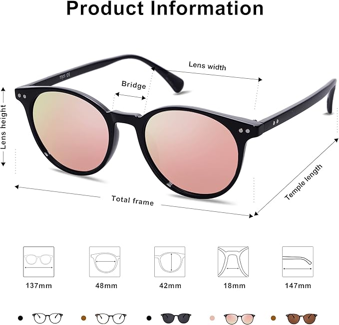SOJOS Small Round Classic Polarized Sunglasses for Women Men Vintage Style UV400 Lens MAY SJ2113