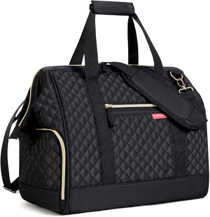 Lekesky Travel Duffel Bag for Woman, Weekender Carry on Bag with Shoe Compartment for Overnight, Extra Large Storage A-blue Stripe, 33L, Women (Black Quilted, 43L)