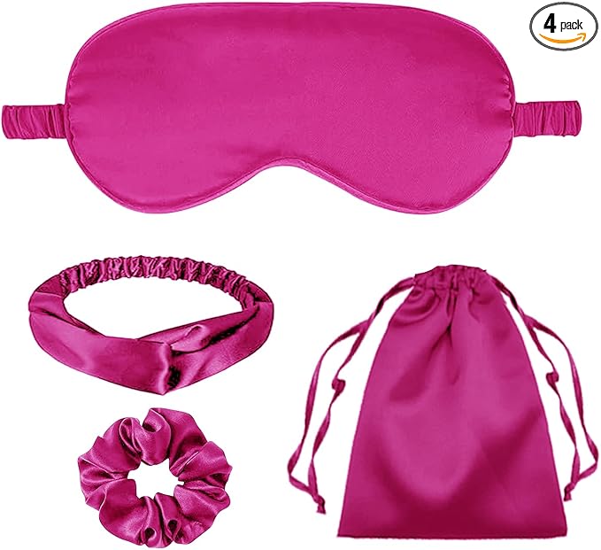 4Pcs Silk Sleep Masks Satin Eye Mask Silky Eyes Cover Blindfold Eyeshade Headband Scrunchies Pouch Bags Bridesmaid Gifts