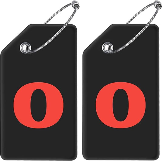 Gostwo 2 Pack Silicone Luggage Tags for Suitcases, 26 Initial Letter Baggage Labels Handbag School Bag Suitcase Instrument Tag with Stainless Steel Loop(Black)(Letter O)