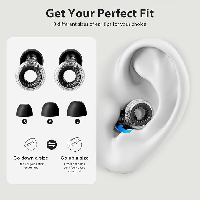 Concert Ear Plugs, Yawsoy High Fidelity Noise Cancelling Ear Plugs, Reusable Ear Plugs for Musicians, Raves, Focus and Sleep, 20dB Noise Reduction & Hearing Protection, 6 Pair Ear Tips in S/M/L(Clear)