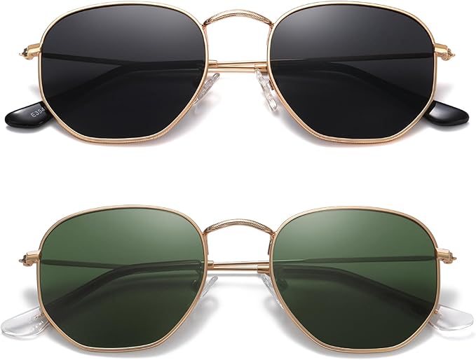 MEETSUN Polarized Hexagon Sunglasses for Women Men Polygon Square Sun Glasses UV400 Protection Metal Frame