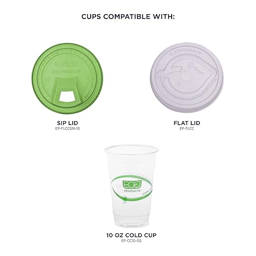 ECO PRODUCTS GreenStripe Clear Compostable 10oz PLA Plastic Cups, Case of 1000, Disposable Renewable Plant-Based Cold Cups, For Cold Drinks & Snacks, BPI Certified, ASTM Compliant.