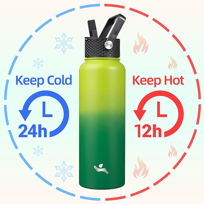 40oz Insulated Water Bottle Stainless Steel Sport Bottles with 3 Lids,Bamboo Grove